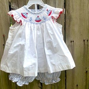 Shrimp & Grits Smocked Dress Sailboats Sz 18 Month